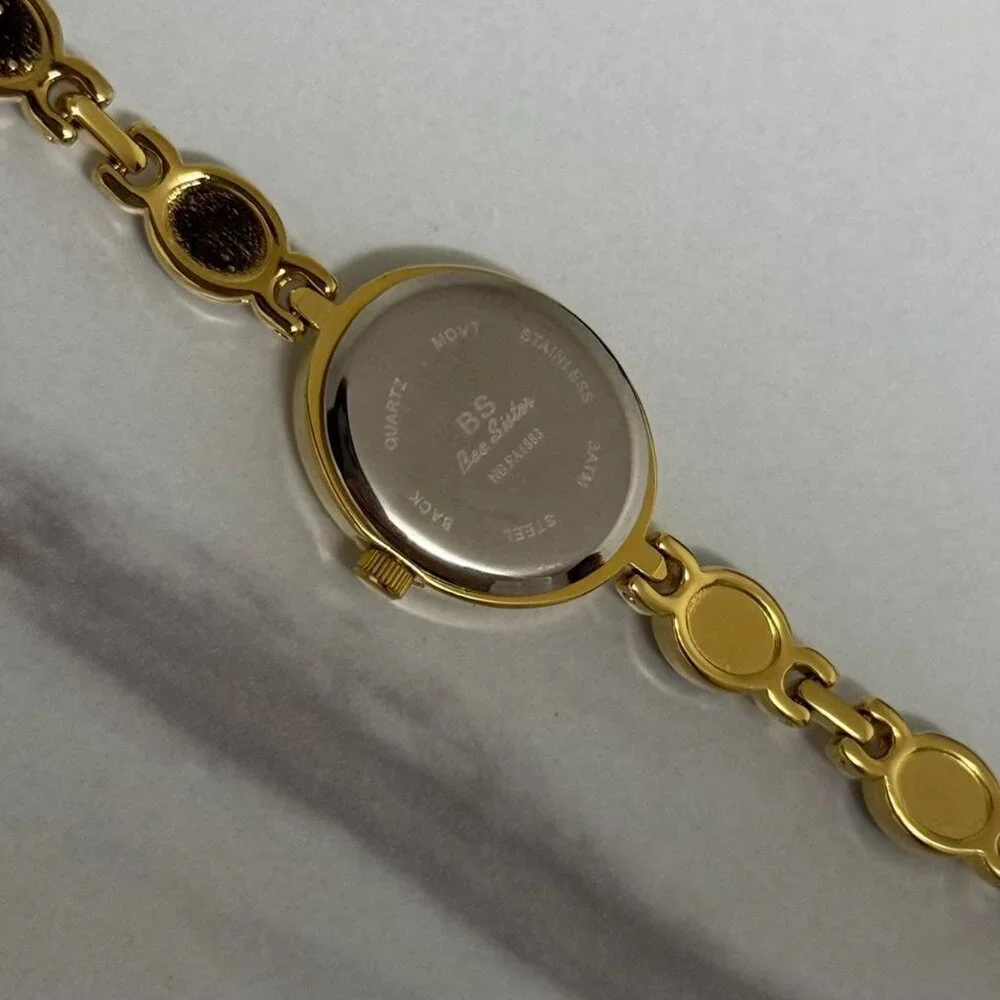 SKU:0007 cute gold white mini watch bracelet with‎ brown natural stone inserts